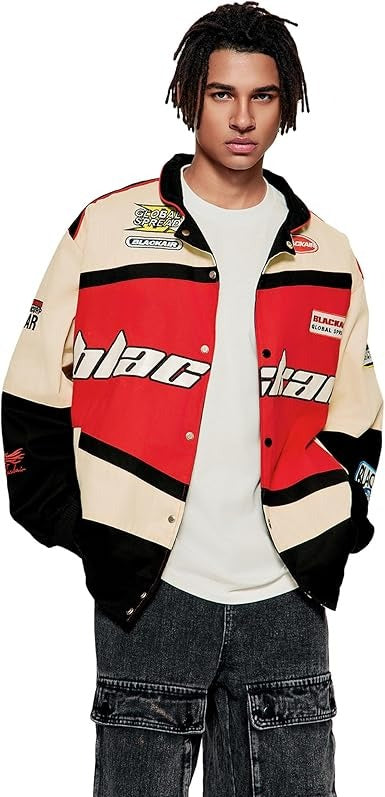 Vatic Men’s Varsity Jacket Vintage Letter Racer Oversized Baseball Bomber Streetwear Coat