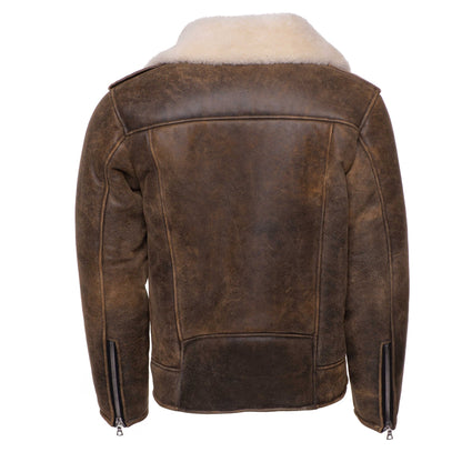 Carter's Distressed Biker Bomber Shearling Jacket with Notch Lapels