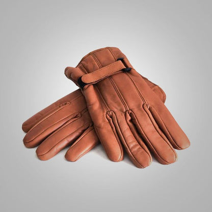 Men's Light Brown Sheepskin Genuine Leather Winter Gloves