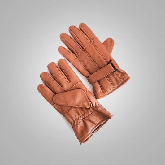 Men's Light Brown Sheepskin Genuine Leather Winter Gloves