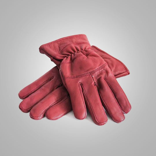 Men's Dark Red Perfect Stretch Genuine Leather Winter Gloves