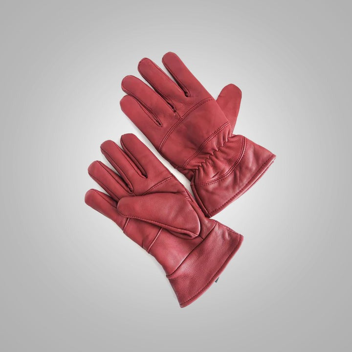 Men's Dark Red Perfect Stretch Genuine Leather Winter Gloves