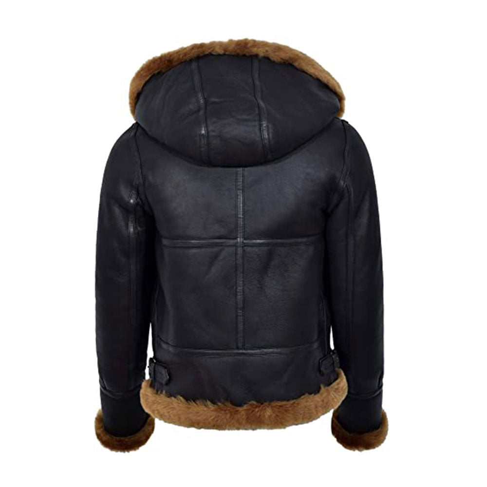 Women’s Black Hooded B3 Flying Shearling Jacket 