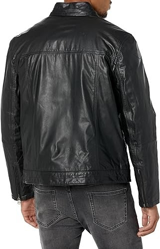 Cole Hana Men's Washed Leather Trucker Jacket