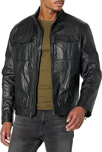 Cole Hana Men's Washed Leather Trucker Jacket