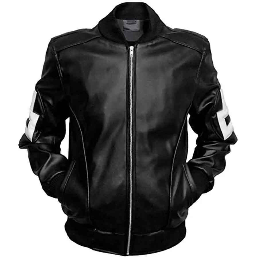 8 Ball Classic Black Leather Bomber Jacket