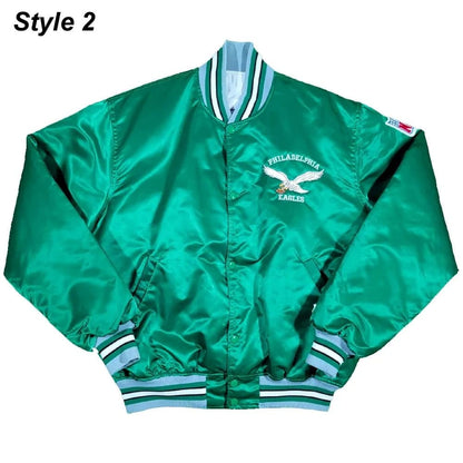 90s Philadelphia Eagles Green Satin Bomber Jacket
