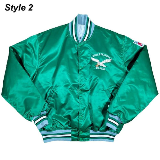 90s Philadelphia Eagles Green Satin Bomber Jacket