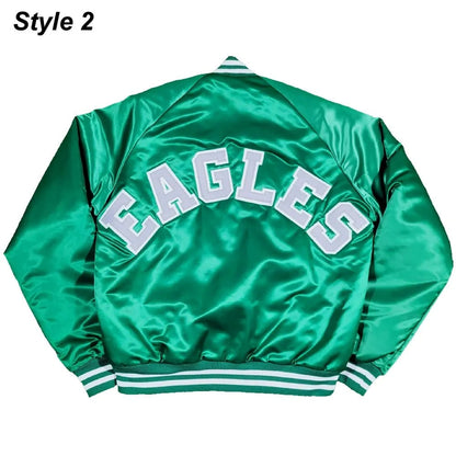 90s Philadelphia Eagles Green Satin Bomber Jacket