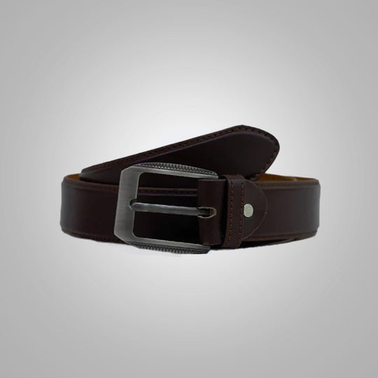 Men's New Coffee Leather Belt with Thread Edging