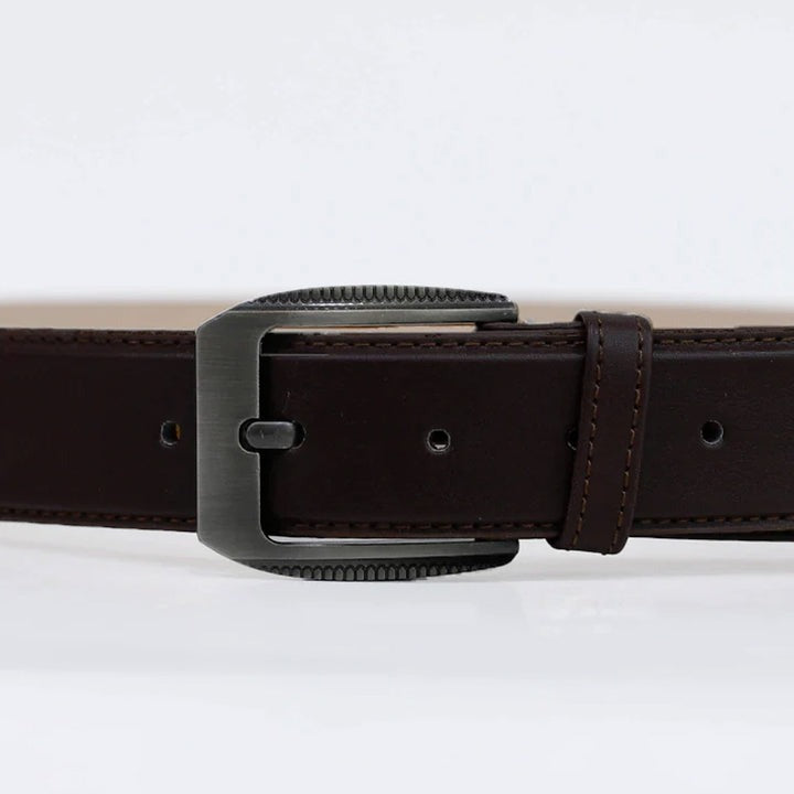 Men's New Coffee Leather Belt with Thread Edging