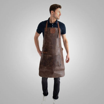 New Men's Brown Handmade Sheepskin Long Leather Apron