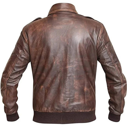 Men’s Distressed Brown Aviator A2 Leather Bomber Jacket Avanzar Leather