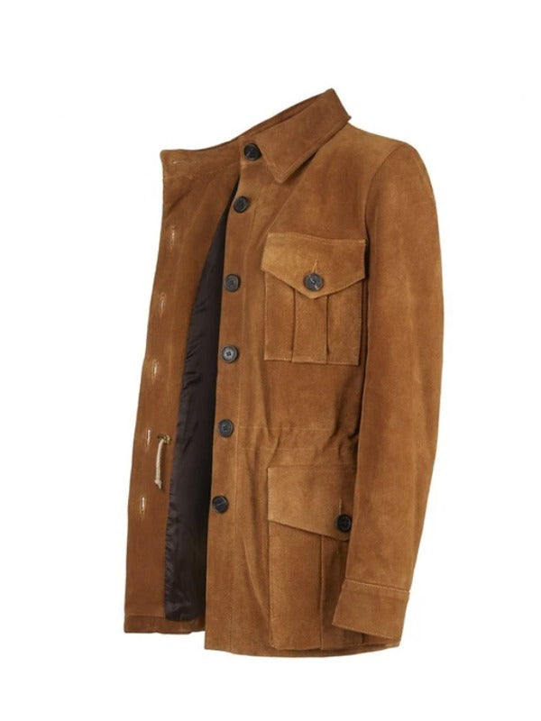 Women's Tan Suede Button-Down Leather Coat by Avanzar Leather
