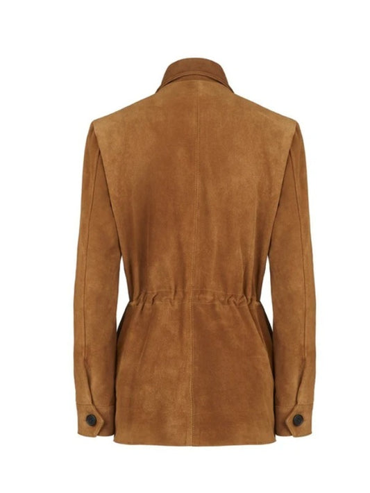 Women's Tan Suede Button-Down Leather Coat by Avanzar Leather