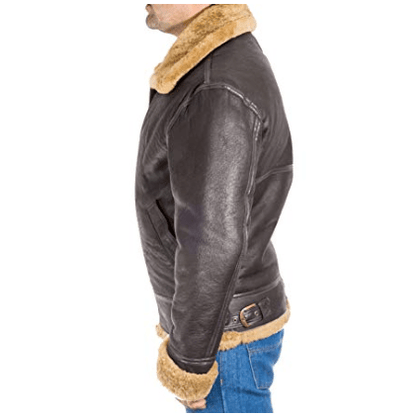 Men's Brown Aviator Faux Fur Leather Jacket