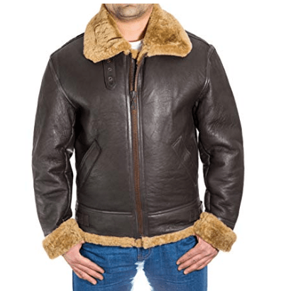 Men's Brown Aviator Faux Fur Leather Jacket