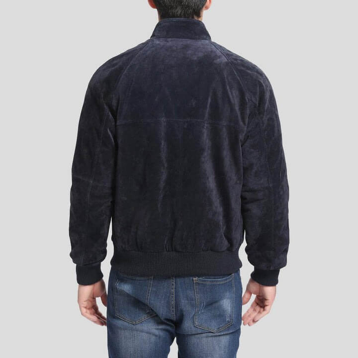 Admiral Navy Blue Suede Bomber Leather Jacket