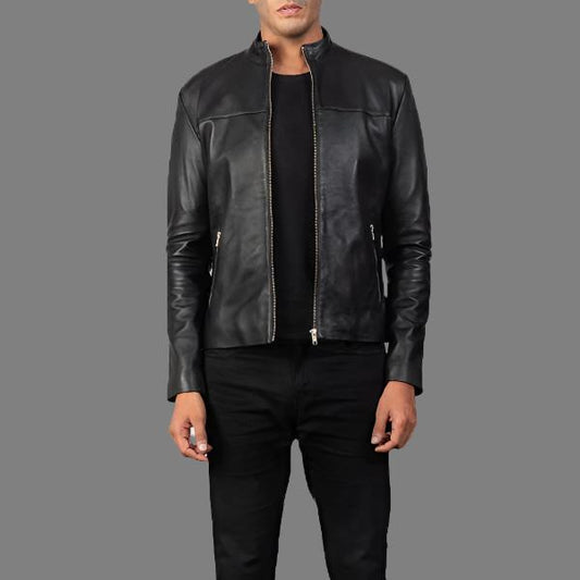 Adornica Black Leather Biker Jacket - Elegant and Timeless