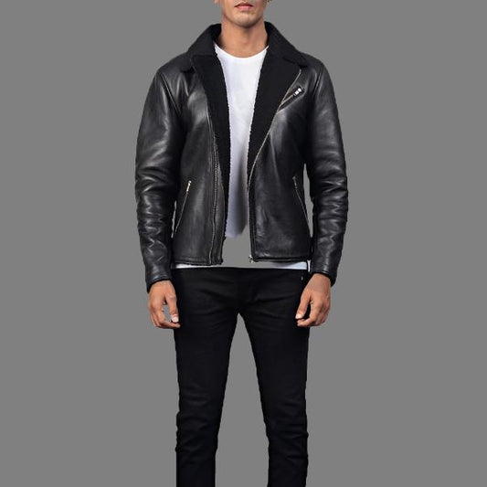 Men's Shearling Black Leather Jacket