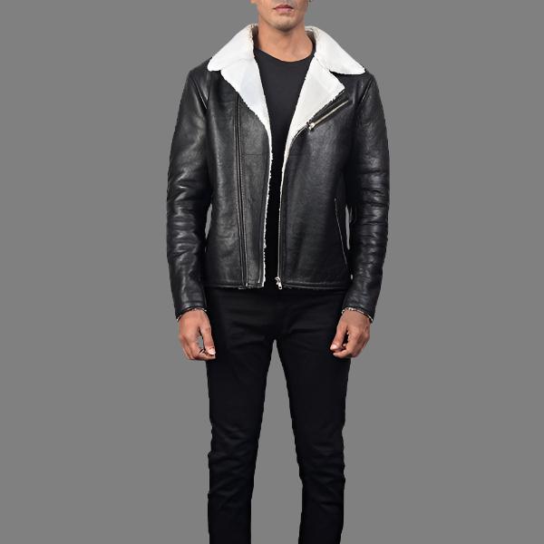 Alberto White Shearling Black Leather Jacket