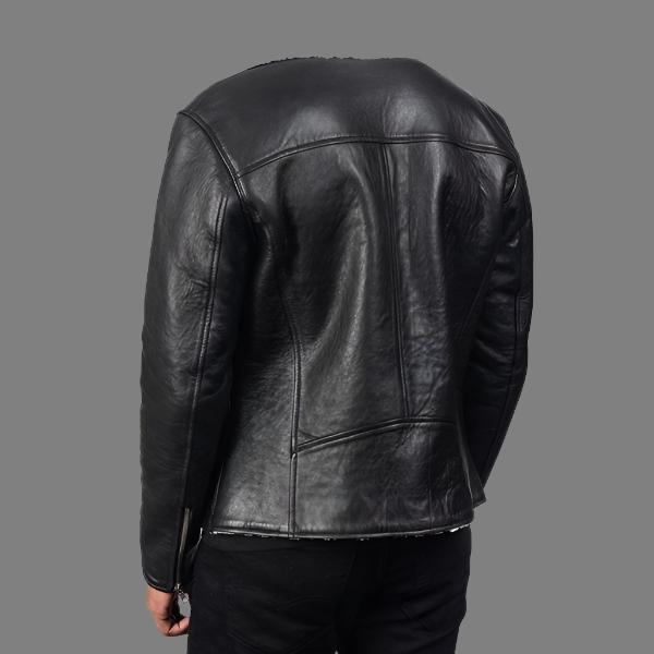 Alberto White Shearling Black Leather Jacket