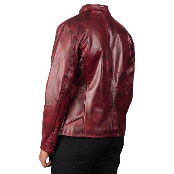 Alex Distressed Burgundy Biker Leather Jacket - Vintage Style