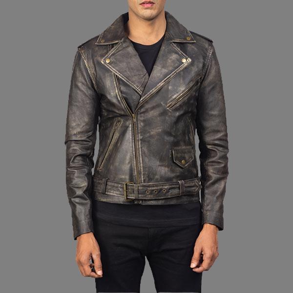 Premium Avanzar Allaric Alley Distressed Brown Leather Biker Jacket