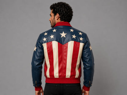 American Flag Leather Bomber Jacket Stars & Stripes Style by avanzar leather