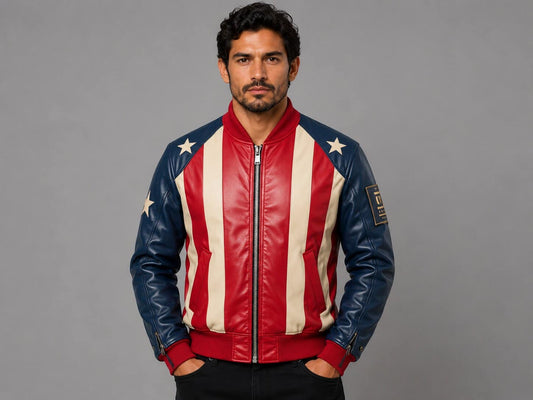 American Flag Leather Bomber Jacket Stars & Stripes Style by avanzar leather