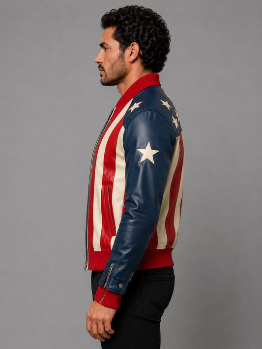 American Flag Leather Bomber Jacket Stars & Stripes Style by avanzar leather