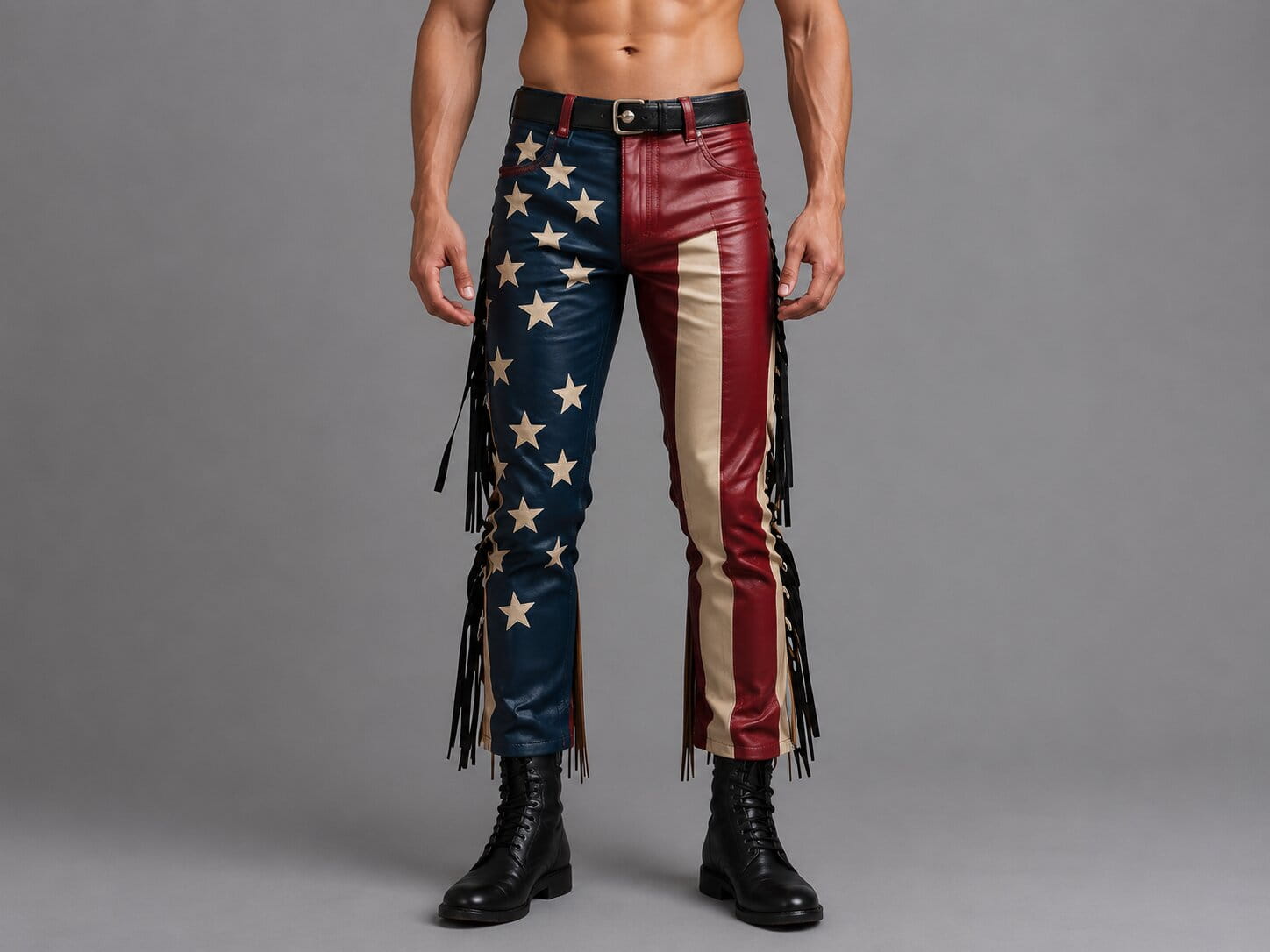 American Flag Leather Fringe Pants for Men Rodeo Style by avanzar leather