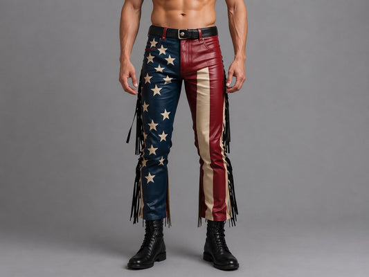 American Flag Leather Fringe Pants for Men Rodeo Style by avanzar leather