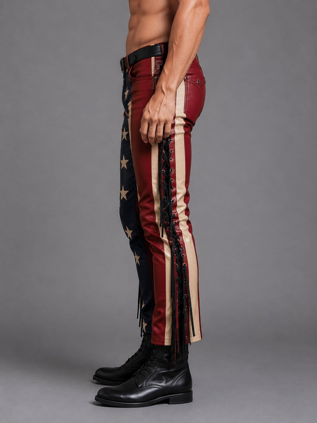 American Flag Leather Fringe Pants for Men Rodeo Style by avanzar leather