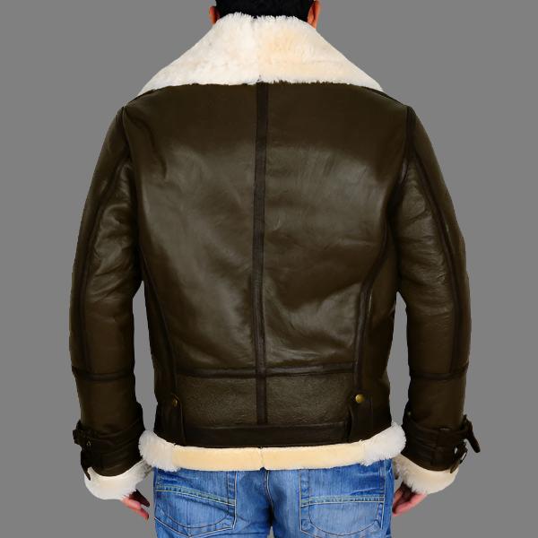 Army Green Men’s B3 Bomber Shearling Leather Jacket