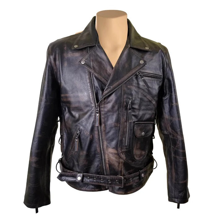 Arnold Schwarzenegger Terminator 2 Distressed Biker Leather Jacket 