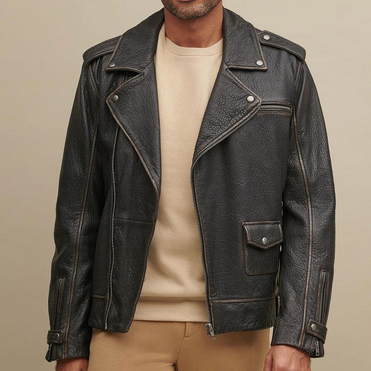 Men’s Asymmetrical Leather Biker Jacket