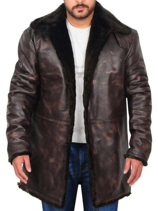 Premium Avanzar Men’s Distressed Brown Leather Jacket with Fur Collar