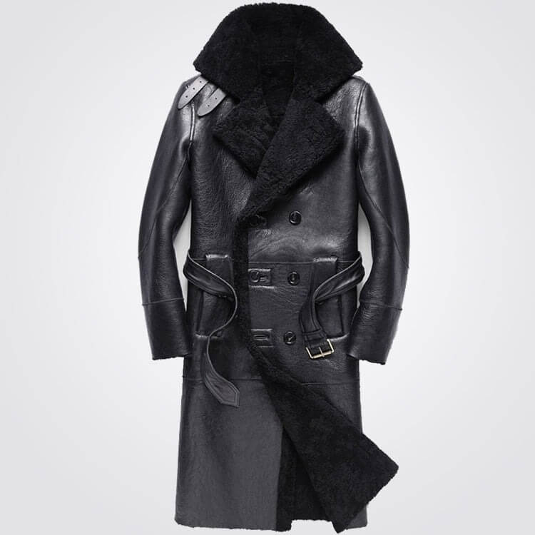 Authentic Double-Breasted Sheepskin Trench Coat for Men