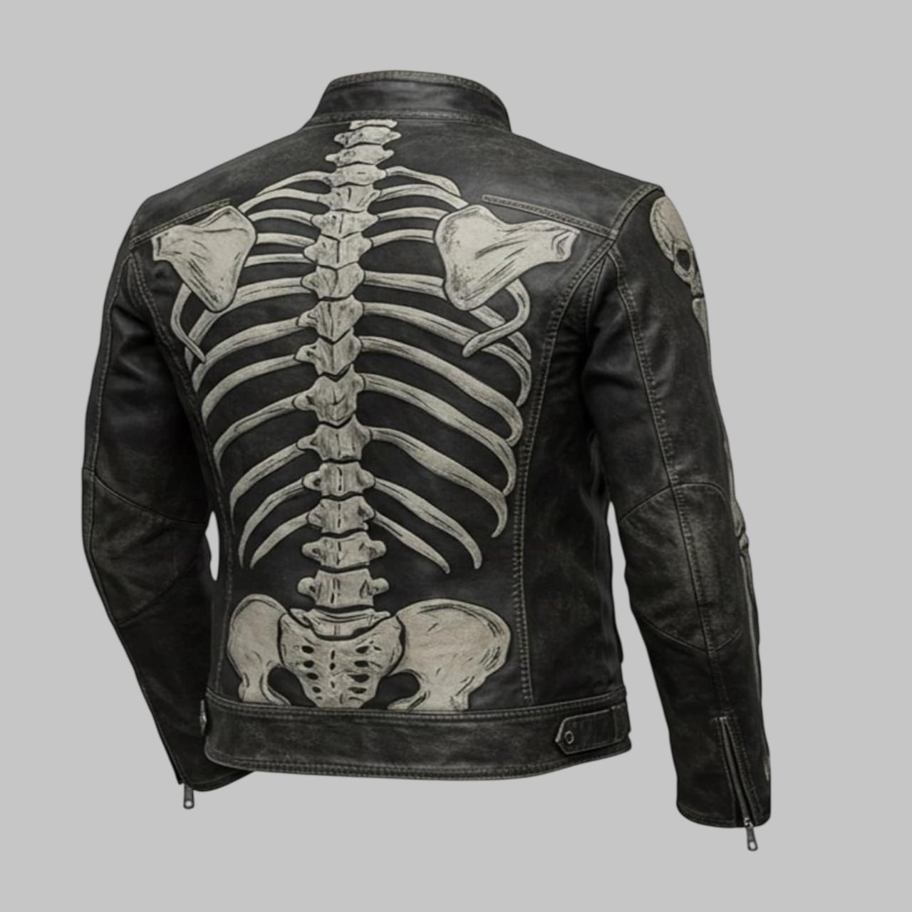 Avanzar Men Handmade Skeleton Design Leather Biker Jacket