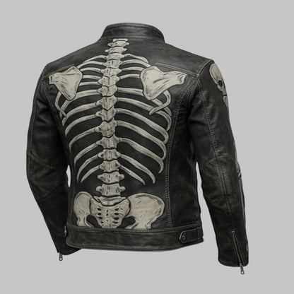 Avanzar Men Handmade Skeleton Design Leather Biker Jacket