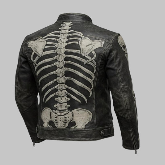 Avanzar Men Handmade Skeleton Design Leather Biker Jacket