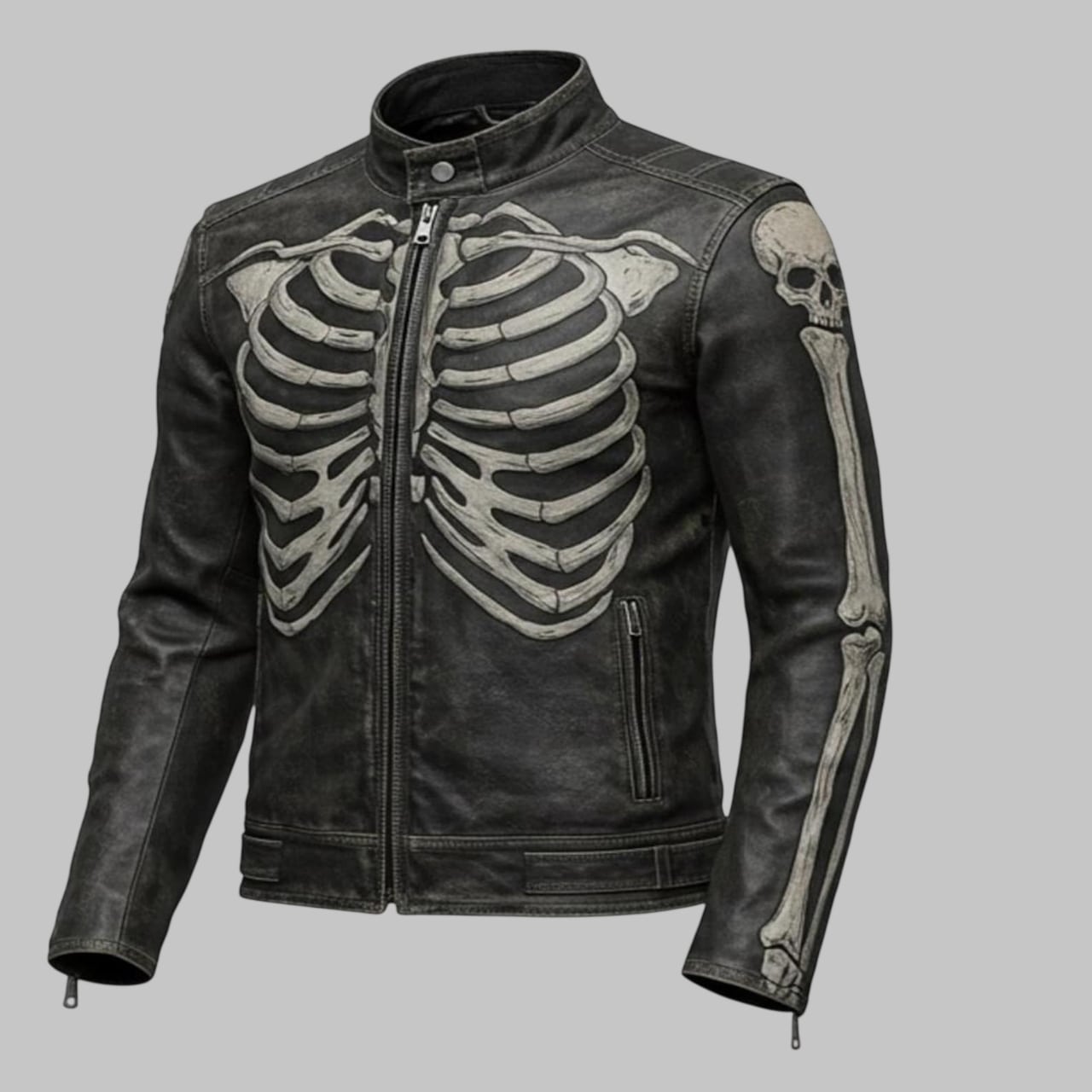 Avanzar Men Handmade Skeleton Design Leather Biker Jacket