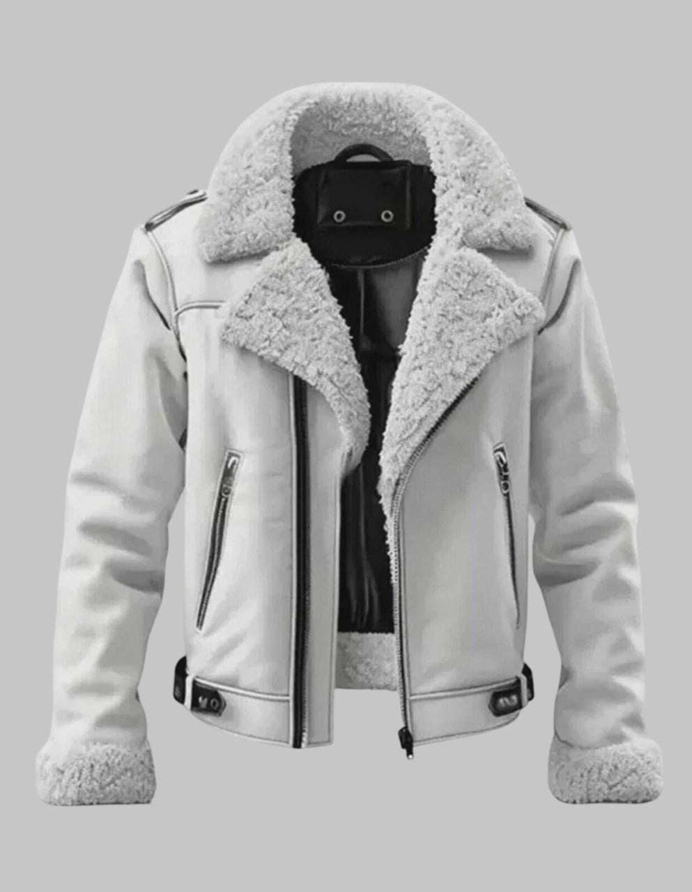 Avanzar Premium Men White Real Sheepskin Leather Jacket