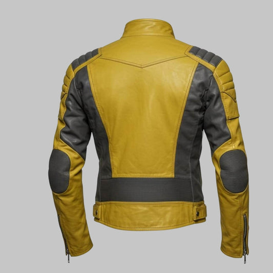 Avanzar Retro Men Yellow and Black Leather Cafe Racer Jacket