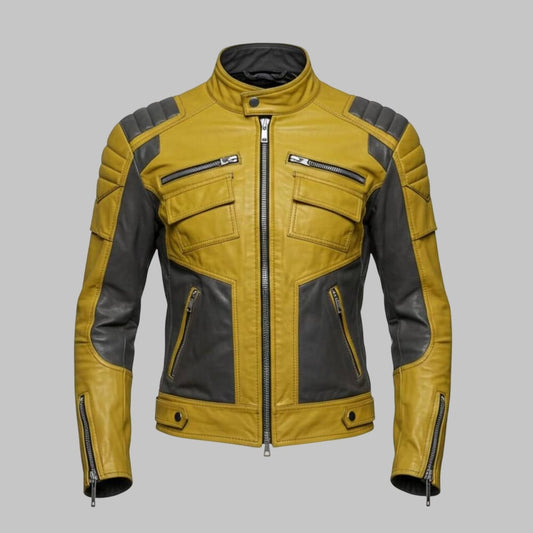 Avanzar Retro Men Yellow and Black Leather Cafe Racer Jacket