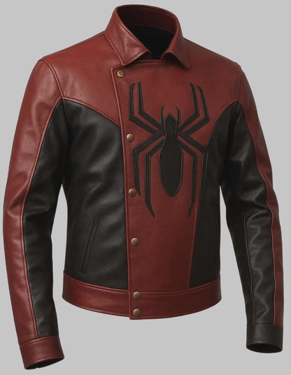 Avanzar Spider Style Dark Red and Black Leather Jacket