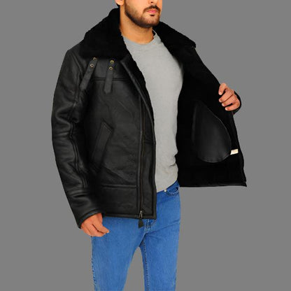  B3 Aviator Bomber Sheepskin Black Leather Jacket B3 Aviator Bomber Sheepskin Black Leather Jacket