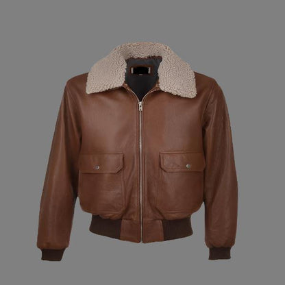 Aviator Brown Leather Jacket with Fur Collar