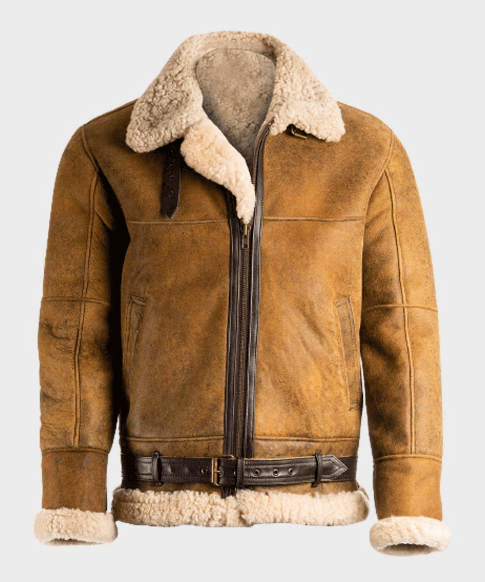 Aviator Men's Brown Sheepskin Shearling B3 Leather Jacket